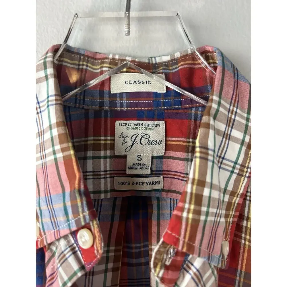 NWT J Crew Plaid Slim Secret Wash Cotton Poplin Shirt Size Small Preppy Academia